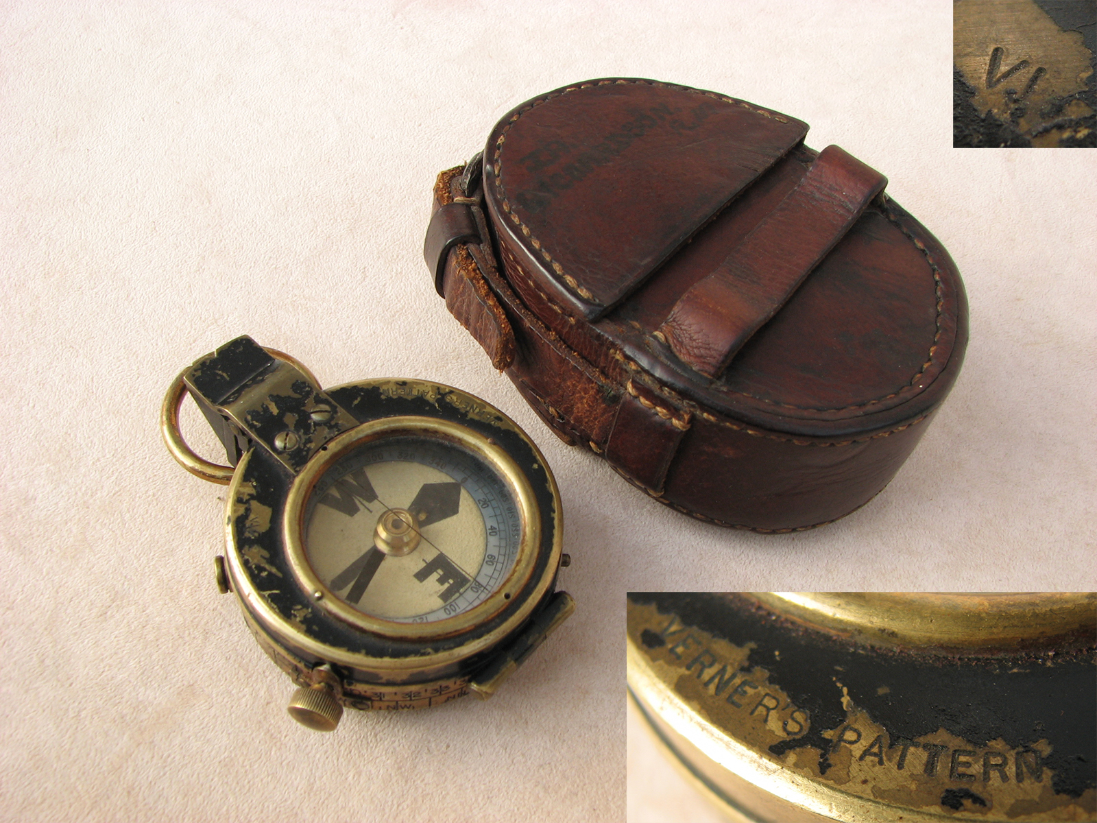 E. R. Watts 1912 Verner's Pattern MK VI marching compass with case